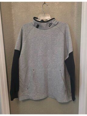 Nike Ladies Tech Fleece Mock Neck Gray Colorblock Oversized Sweater S